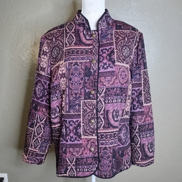 BonWorth Jackets & Blazers - Bonworth Jewel Tone Purple Abstract Tapestry Jacket Vintage Boho  Sz L